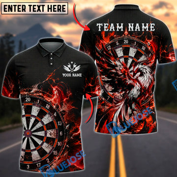 BlueJose Darts Phoenix Dartboard Flame Strike Personalized Name, Team Name Unisex Shirt (6 Colors)