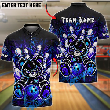 BlueJose Bowling And Pins Voodoo Teddy Bear Bowling Pins Customized Name, Team Name 3D Shirt (4 Colors)