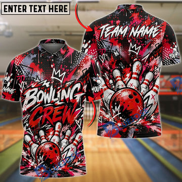 BlueJose Bowling Crew Graffiti Crown Graphic Customized Name, Team Name 3D Shirt (6 Colors)