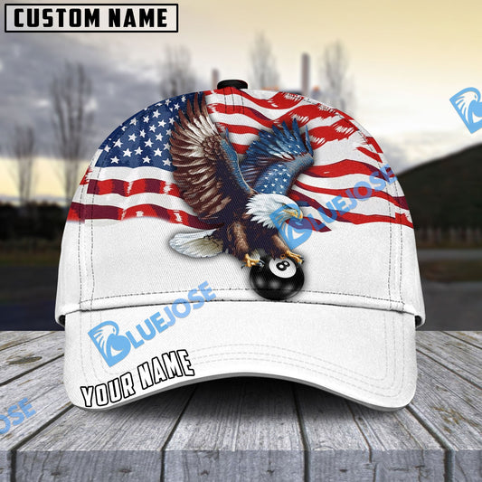 BlueJose Billiards 8 Ball Eagle US Flag Retro Personalized Name Cap