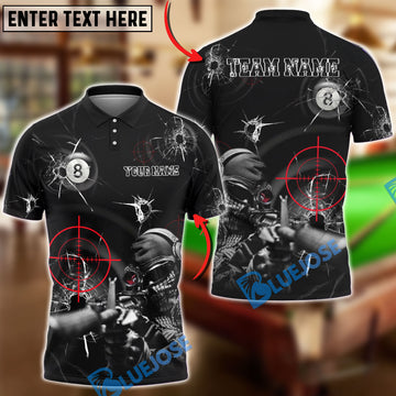 BlueJose Billiards 8-Ball Shooting Aim Sniper Customized Name, Team Name 3D Shirt (4 Colors)