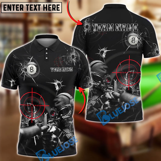 BlueJose Billiards 8-Ball Shooting Aim Sniper Customized Name, Team Name 3D Shirt (4 Colors)