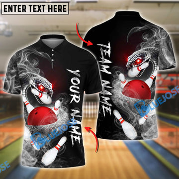 BlueJose Bowling And Pins Smoke Snake Customized Name, Team Name 3D Shirt (4 Colors)