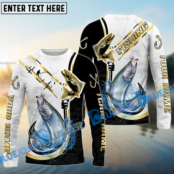 Bluejose Chinook Salmon Fishing Black Golden Hook Name & Team Name 3D Shirts