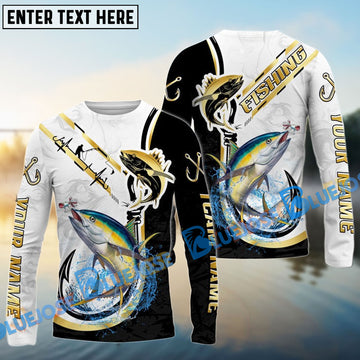 Bluejose Tuna Fishing Black Golden Hook Name & Team Name 3D Shirts