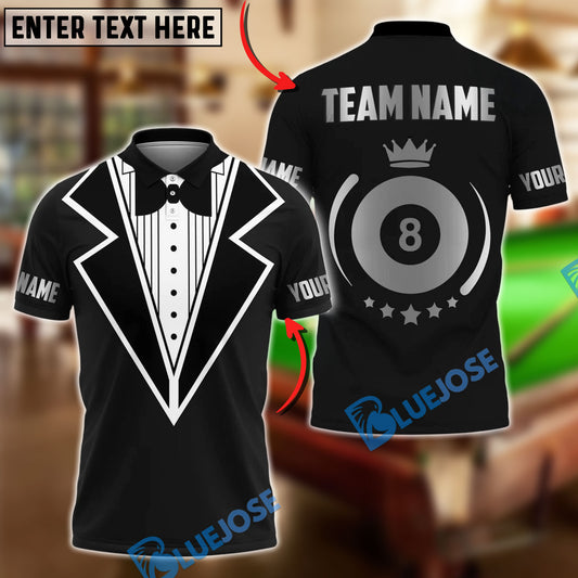 BlueJose Billiards Ball 8 Tuxedo Crown Black Customized Name, Team Name 3D Shirt