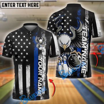 BlueJose Bowling And Pins Retro Eagle US Flag Customized Name And Team Name 3D Shirt (4 Colors)