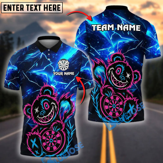 BlueJose Darts Wild Bear with Dartboard Multicolor Options Personalized Name Shirt (4 Colors)