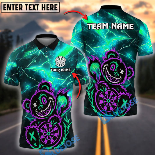 BlueJose Darts Wild Bear with Dartboard Multicolor Options Personalized Name Shirt (4 Colors)