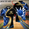 BlueJose Bowling Flame Bowling Ball And Pins Black And Gold Customized Name, Team Name 3D Shirt (4 Colors)