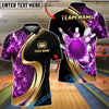 BlueJose Bowling Flame Bowling Ball And Pins Black And Gold Customized Name, Team Name 3D Shirt (4 Colors)
