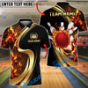 BlueJose Bowling Flame Bowling Ball And Pins Black And Gold Customized Name, Team Name 3D Shirt (4 Colors)