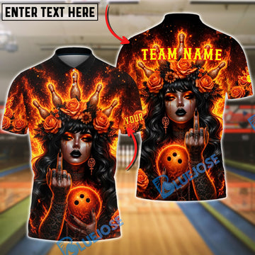BlueJose Bowling Gothic Fire Woman and Roses Customized Name, Team Name 3D Shirt (4 Colors)