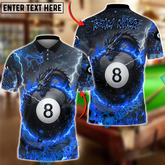 BlueJose Billiards Fire Black Dragon & 8-Ball Customized Name, Team Name 3D Shirt (4 Colors)