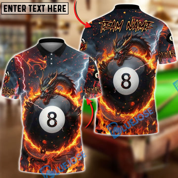 BlueJose Billiards Fire Black Dragon & 8-Ball Customized Name, Team Name 3D Shirt (4 Colors)