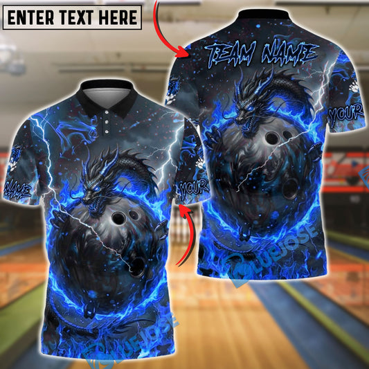 BlueJose Bowling Fire Black Dragon & Bowling Ball Customized Name, Team Name 3D Shirt (4 Colors)