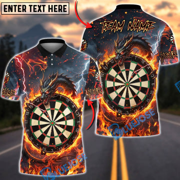 BlueJose Darts Fire Black Dragon & Dartboard Multicolor Options Personalized Name Shirt (4 Colors)