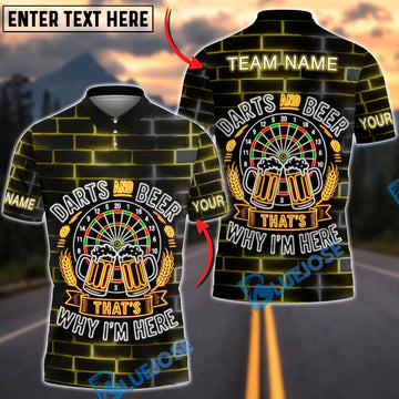 BlueJose Darts Darts And Beer That’s Why I’m Here Neon Design Personalized Name Shirt