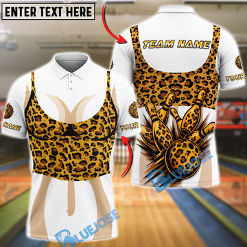 BlueJose Bowling And Pins Leopard Print Ball & Pins Customized Name, Team Name 3D Shirt (4 Colors)