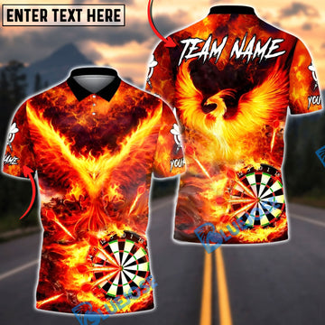 BlueJose Darts Flaming Phoenix Dartboard Multicolor Options Personalized Name Shirt (4 Colors)