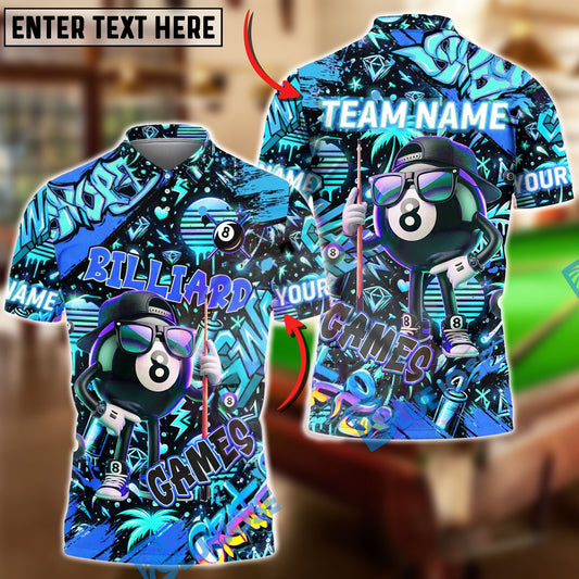 BlueJose Billiards 8-Ball Graffiti Game Character Personalized Name Shirt (4 Colors)