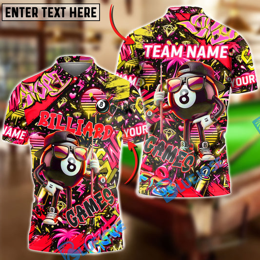 BlueJose Billiards 8-Ball Graffiti Game Character Personalized Name Shirt (4 Colors)