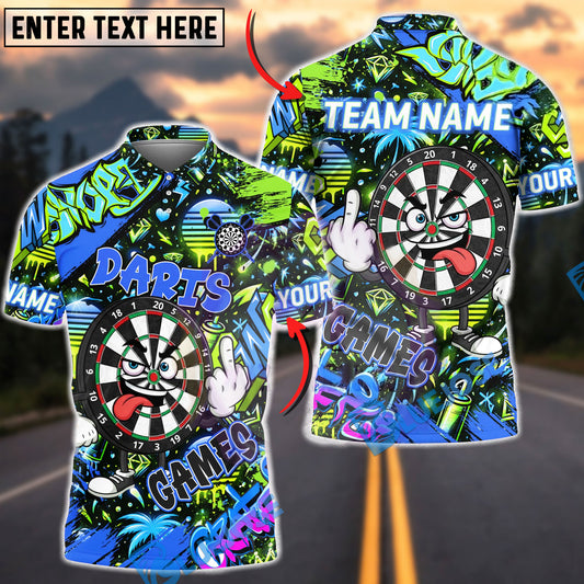 BlueJose Darts Graffiti Game Cartoon Dartboard Multicolor Options Personalized Name Shirt (4 Colors)