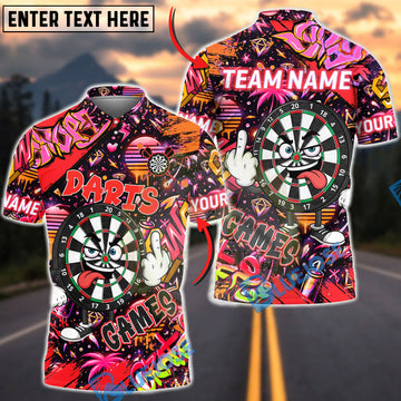 BlueJose Darts Graffiti Game Cartoon Dartboard Multicolor Options Personalized Name Shirt (4 Colors)