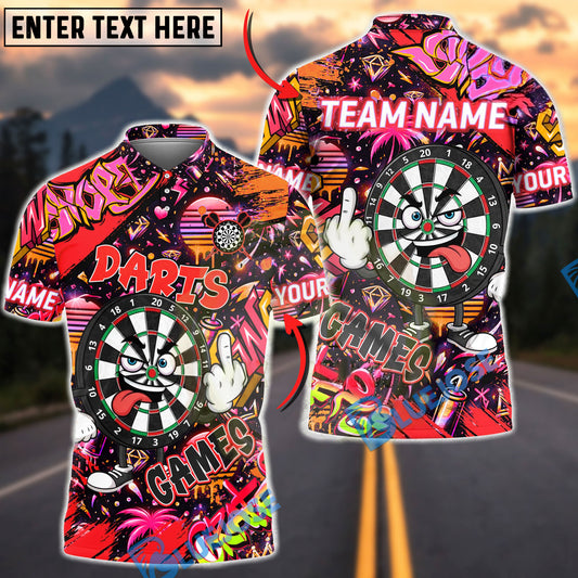 BlueJose Darts Graffiti Game Cartoon Dartboard Multicolor Options Personalized Name Shirt (4 Colors)