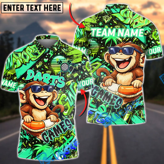 BlueJose Darts Graffiti Cool Monkey Game Character Multicolor Options Personalized Name Shirt (4 Colors)