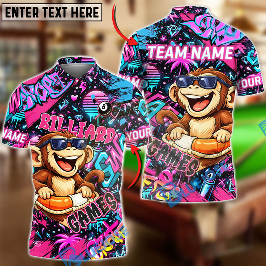 BlueJose Billiards Graffiti Cool Monkey 8 Ball Character Personalized Name Shirt (4 Colors)