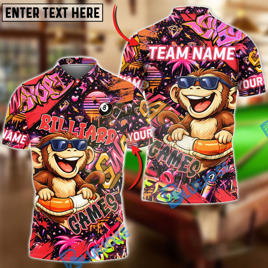 BlueJose Billiards Graffiti Cool Monkey 8 Ball Character Personalized Name Shirt (4 Colors)