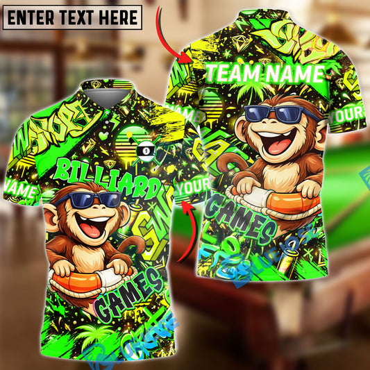 BlueJose Billiards Graffiti Cool Monkey 9 Ball Character Personalized Name Shirt (4 Colors)