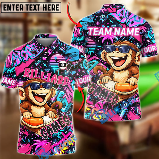 BlueJose Billiards Graffiti Cool Monkey 9 Ball Character Personalized Name Shirt (4 Colors)