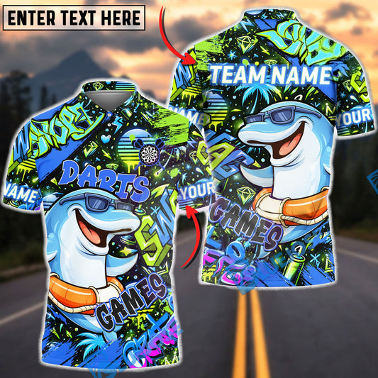 BlueJose Darts Graffiti Cool Dolphin Game Character Multicolor Options Personalized Name Shirt (4 Colors)