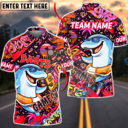 BlueJose Darts Graffiti Cool Dolphin Game Character Multicolor Options Personalized Name Shirt (4 Colors)
