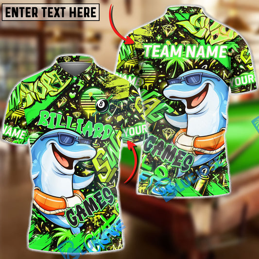 BlueJose Billiards Graffiti Cool Dolphin 8 Ball Character Personalized Name Shirt (4 Colors)