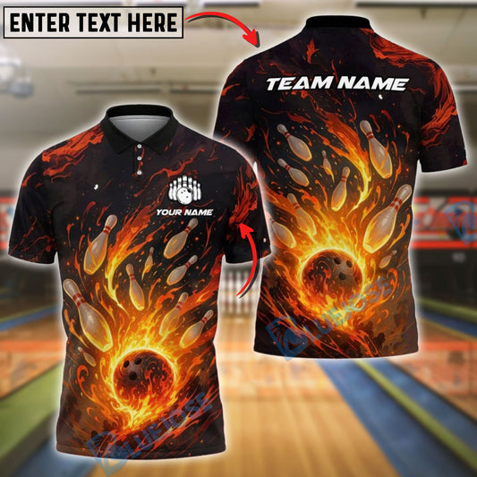 BlueJose Bowling And Pins Firestorm Strike Customized Name, Team Name 3D Shirt (4 Colors)