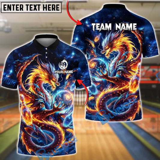 BlueJose Bowling Cosmic Fire Dragon Customized Name, Team Name 3D Shirt (4 Colors)