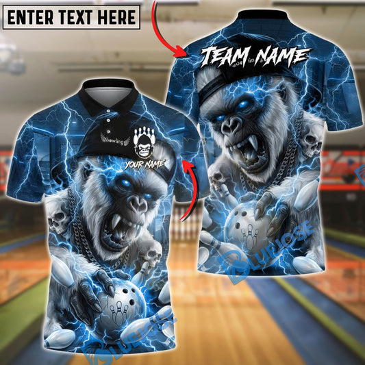 BlueJose Bowling Gorilla Thunder Beast Customized Name, Team Name 3D Shirt (4 Colors)