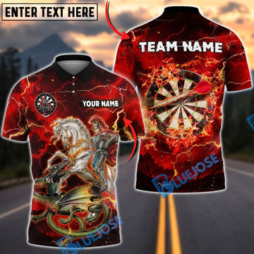 BlueJose Darts Knight Slaying Dragon Multicolor Options Personalized Name Shirt (4 Colors)