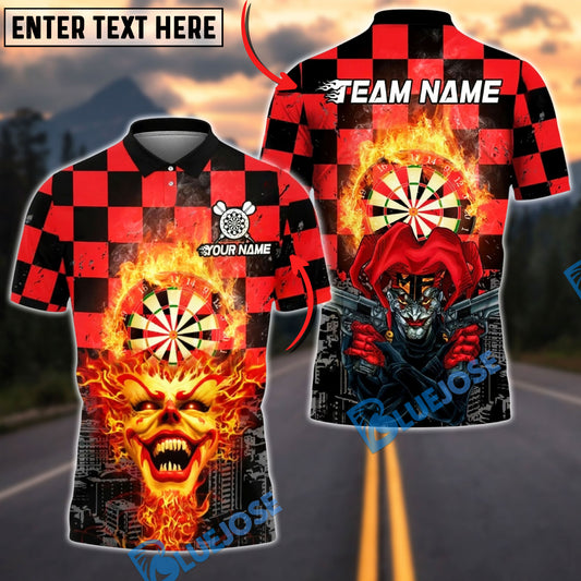 BlueJose Darts Fire Clown and Jester Multicolor Options Personalized Name Shirt (4 Colors)