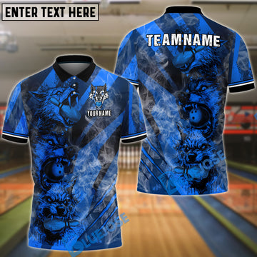 BlueJose Bowling And Pins Smoke Wolf Customized Name 3D Shirt (4 Colors)