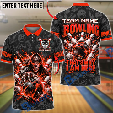 BlueJose Bowling And Pins Fiery Reaper Pin Strike Graphic Customized Name, Team Name 3D Shirt (4 Colors)