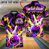 BlueJose Bowling And Pins Neon Lightning Explosion Graphic Customized Name, Team Name 3D Shirt (4 Colors)