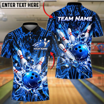 BlueJose Bowling And Pins Collision Graphic Customized Name, Team Name 3D Shirt (4 Colors)