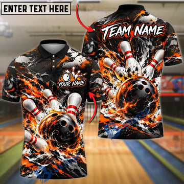 BlueJose Bowling And Pins Fiery Pin Impact Graphic Customized Name, Team Name 3D Shirt (4 Colors)