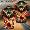 BlueJose Bowling And Pins Flame Eagle Dramatic Strike Explosion Graphic Customized Name, Team Name 3D Shirt (4 Colors)
