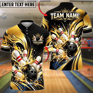 BlueJose Bowling And Pins Impact Burst Graphic Customized Name, Team Name 3D Shirt (6 Colors)