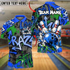 BlueJose Bowling And Pins Graffiti Pin Strike Graphic Customized Name, Team Name 3D Shirt (4 Colors)